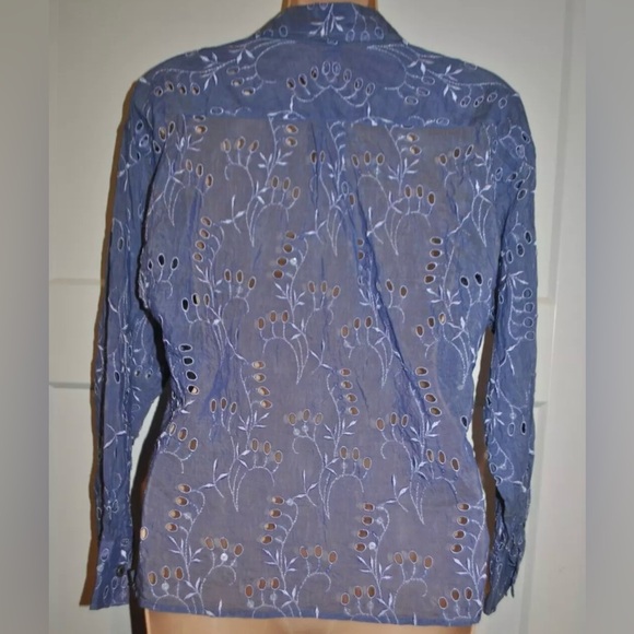 CRAIG TAYLOR Purple Embroidered Eyelet Button Front Blouse S/M - Picture 3 of 4